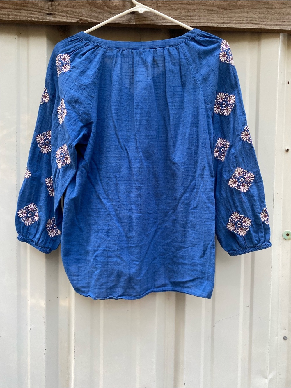 J Jill Embroidered Peasant Tunic Blouse Blue Orange White Geometric Boho - Picture 2 of 5